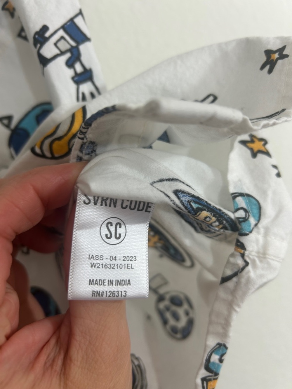 Space Graphic Short-Sleeve Button-Down Shirt - White with Blue & Yellow Print - Picture 4 of 6